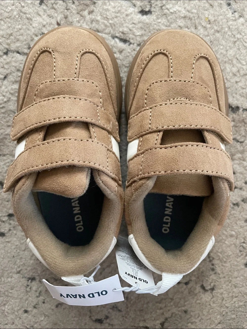 Old Navy Tan Suede Velcro Kids Sneakers with White Accent NWT